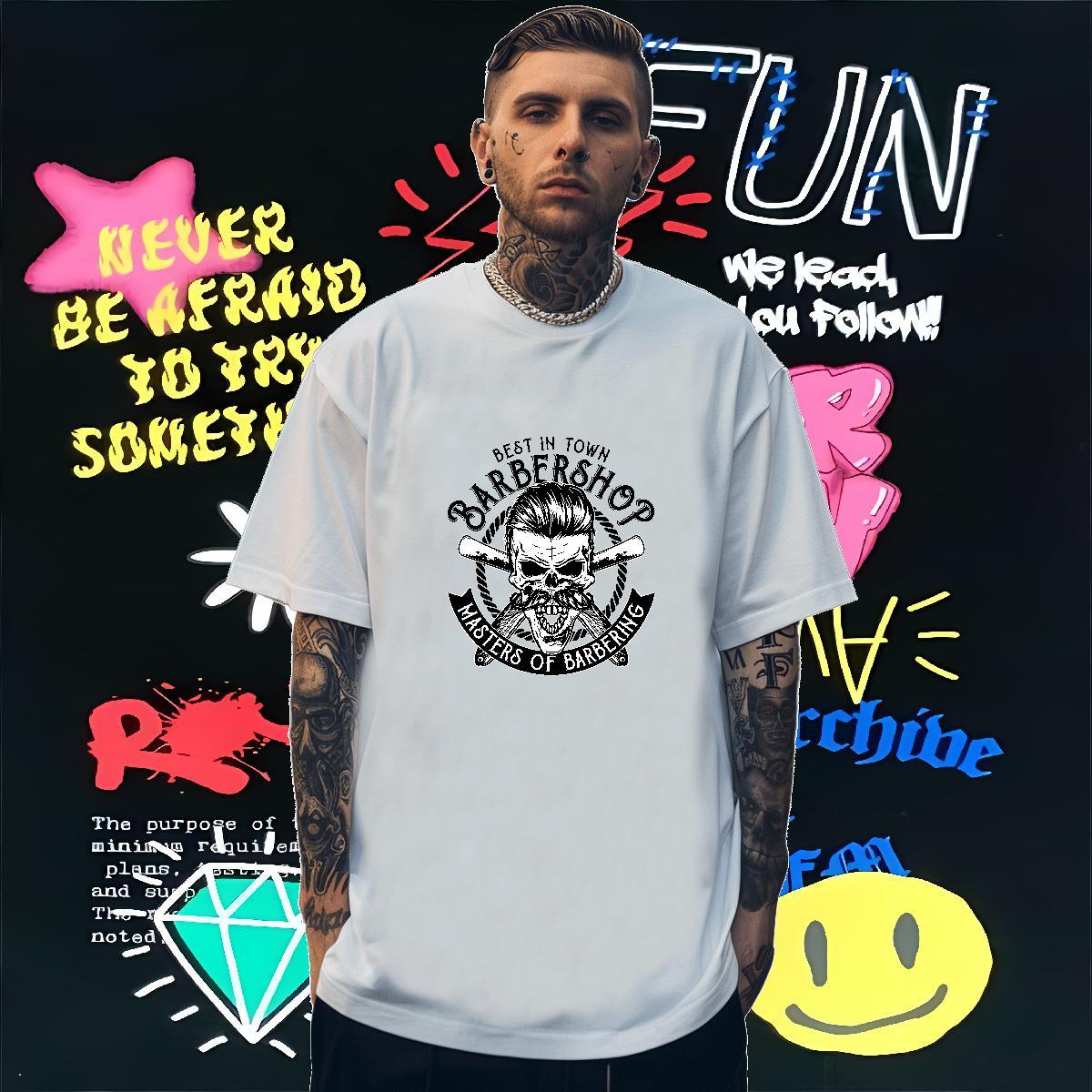 Loose Fit Men T Shirts 230g Pure Cotton skull Sports Casual Oversized O Neck Short Sleeves Couples T Shirts Casual New Tops