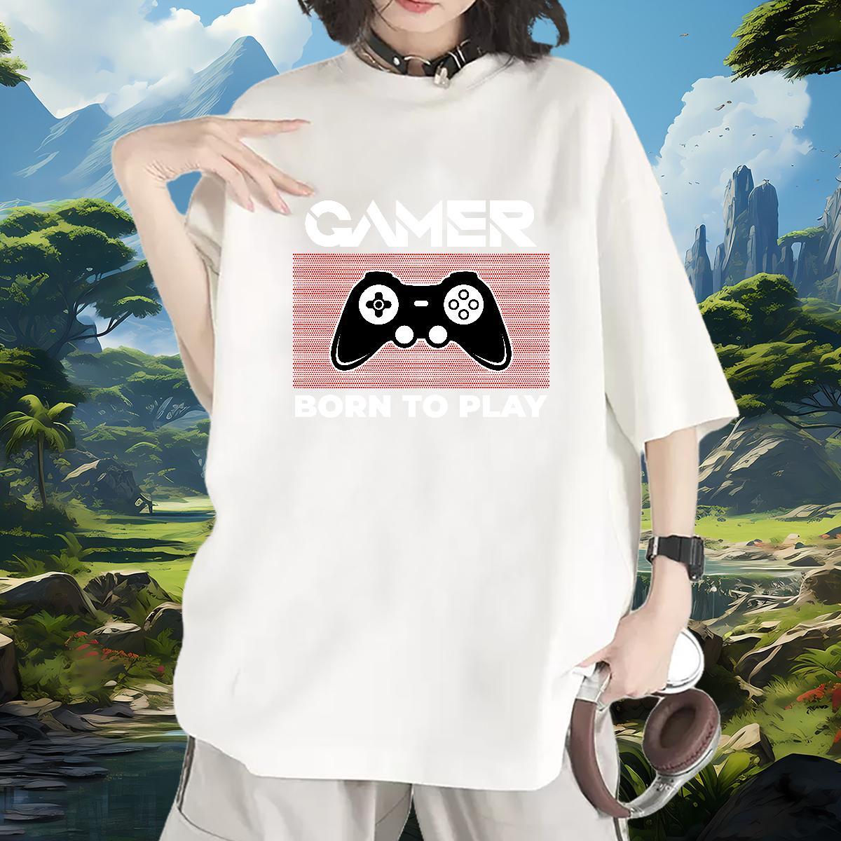 Popular Womens Tshirts 230g 100% Cotton games High Street Hip Hop Womens T Shirts Breathable Crew Neck White Plus Size Tops