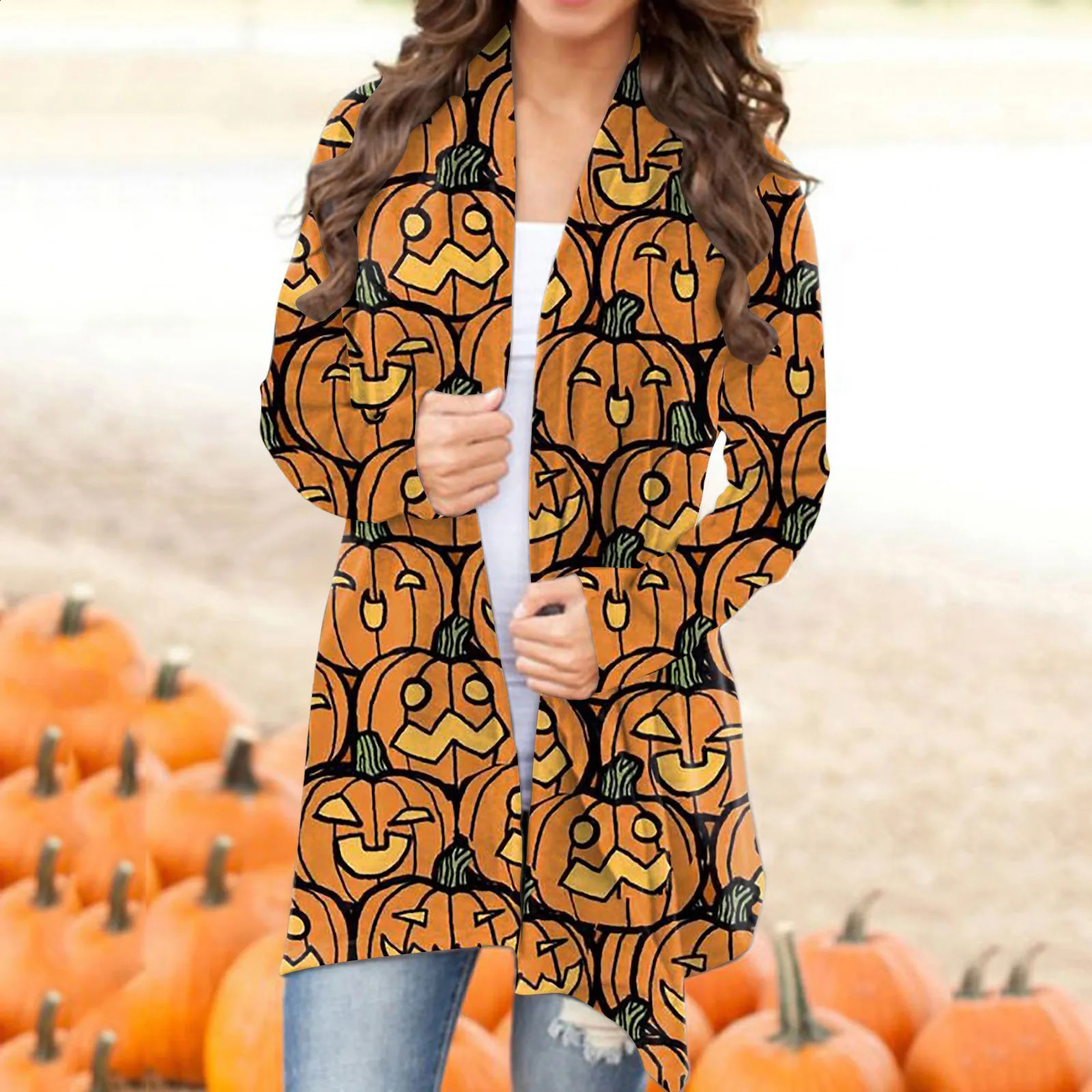 Autumn Winter Cardigan Women Halloween Skull Print Casual Open Stitch Lady Elegant Sweater Coat Blouse Clothes Streetwear 240824