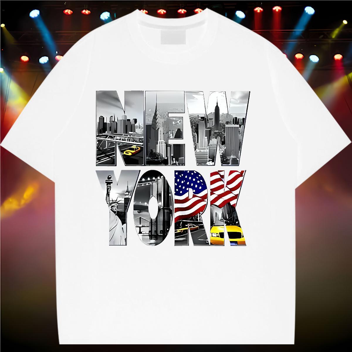 Loose fit Woman Tshirt 230g 100% Cotton New York Sports Street Wear T shirt Breathable Soft Cartoon Floral Printing Tees