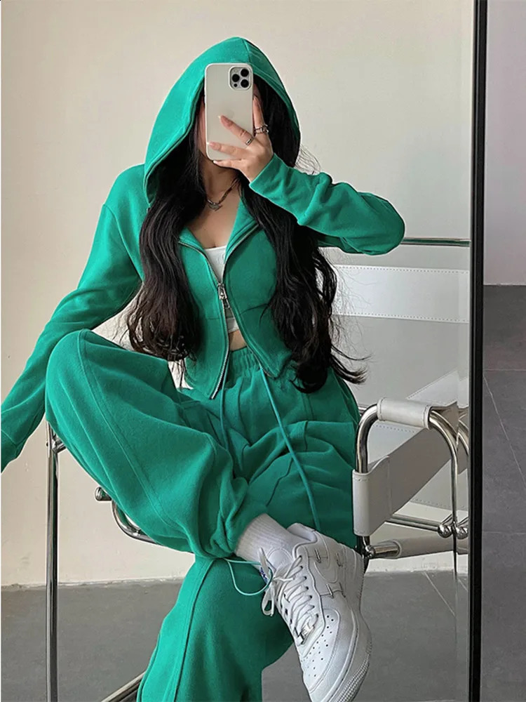 WOMENGAGA Street Double Zipper Hoodie Loose High Waist Slim Short Long Sleeve Top Sweatshirt Hoodie Fashion Sexy Korean Top E11G 240824