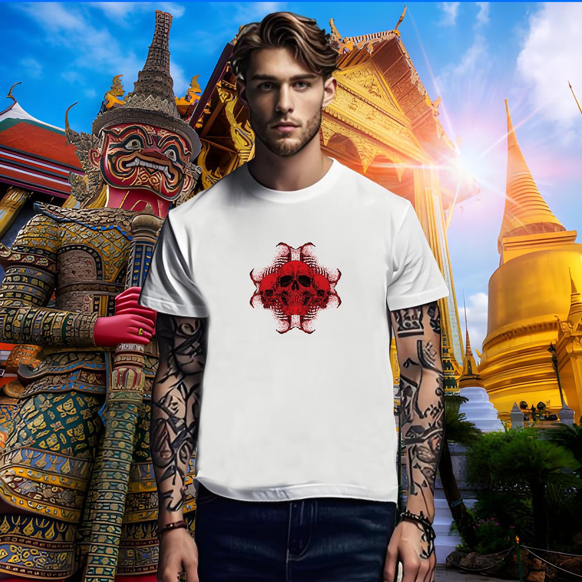 Unisex T Shirt For Man 230g 100% Cotton skull Street wear Hip Hop Floral Print Short Sleeve O-Neck Men Tshirts Classic Top Tees