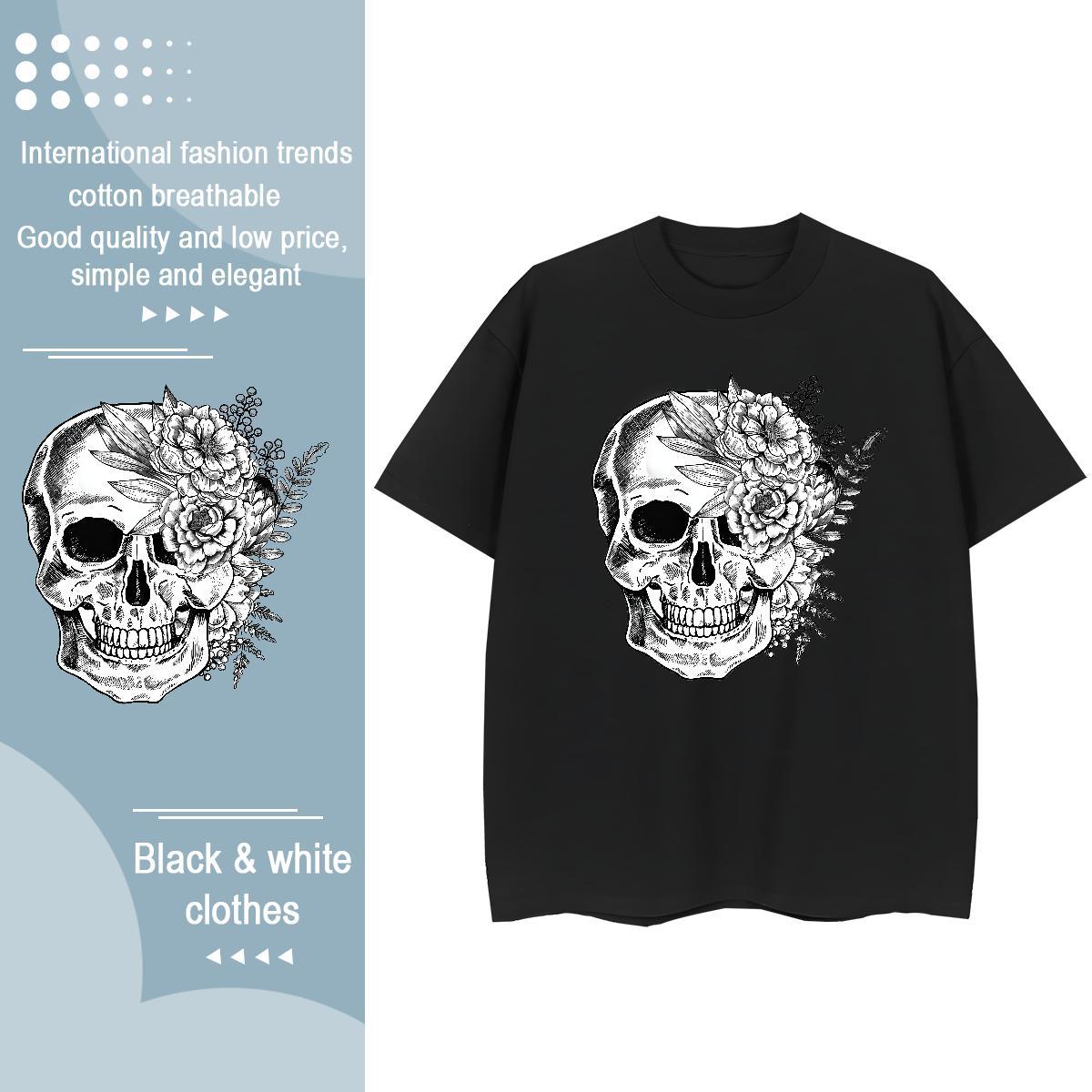 Classic Mens T Shirts 100% Cotton 230g skull Street wear Hip Hop Custom Print Plus Size Pure Cotton Men Tees 2024 Top Tees