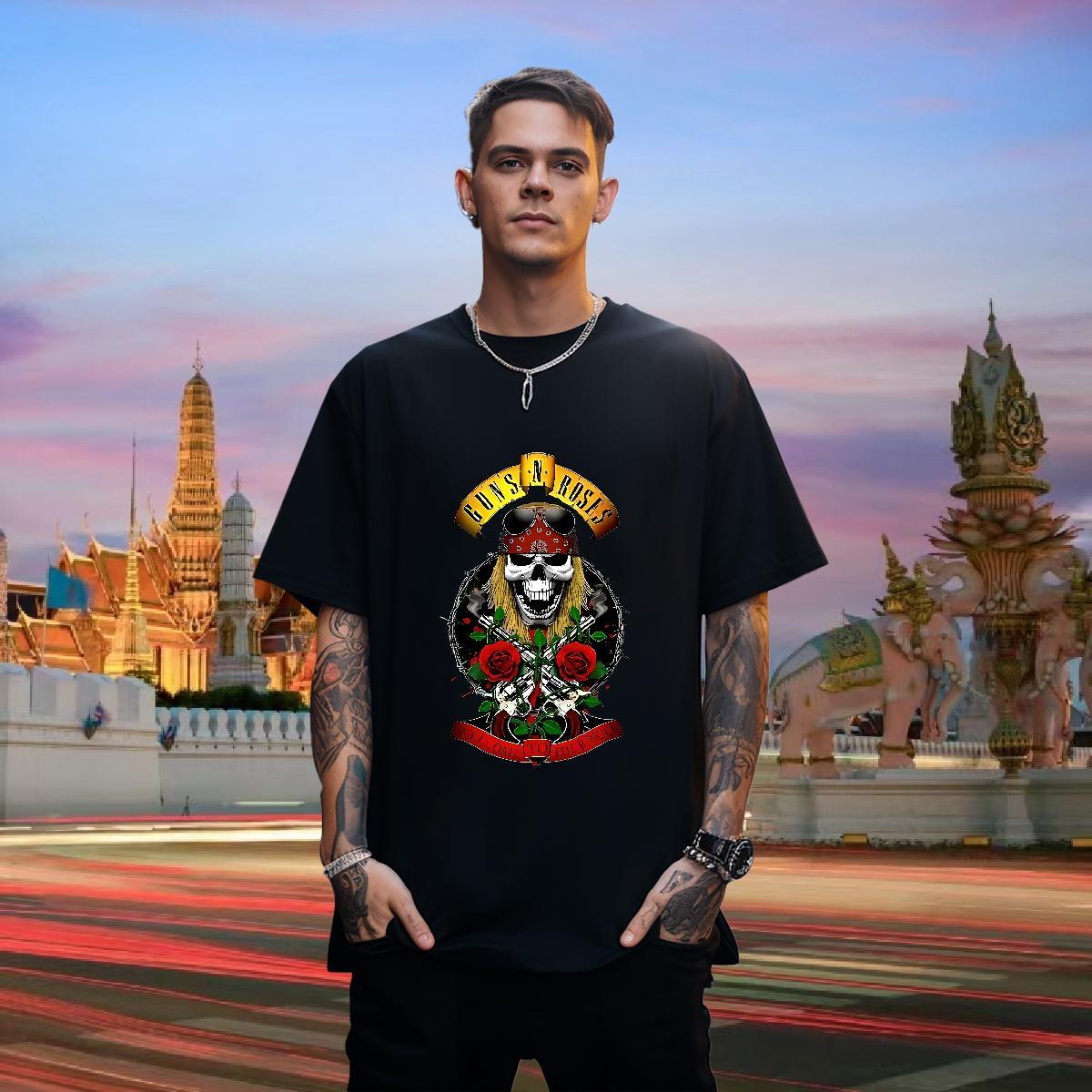 Loose Fit T-Shirts for Men 100% Cotton 230g skull Hip Hop Street White Plus Size Round Neck Short Sleeve Mens Tshirts New Arrival Clothes