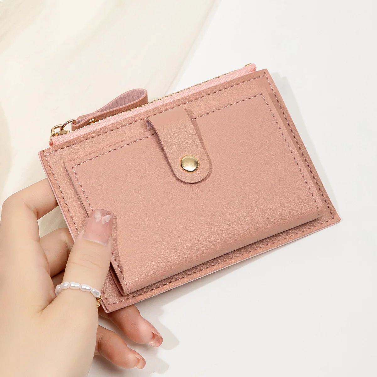 Minimalist and fashionable womens short card bag ultra-thin mini PU leather zero wallet womens credit card holder wallet 240824