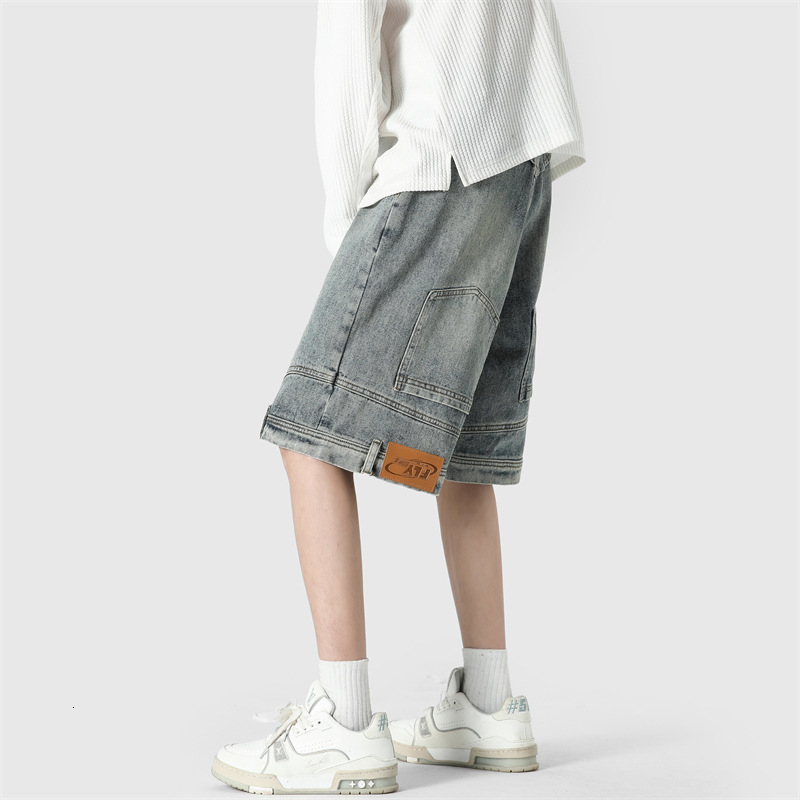 American Style Inverted Denim Shorts for Mens Summer New Trend Loose Washed and Cool Five Quarter Pants Casual and Versatile Mid Length Pants