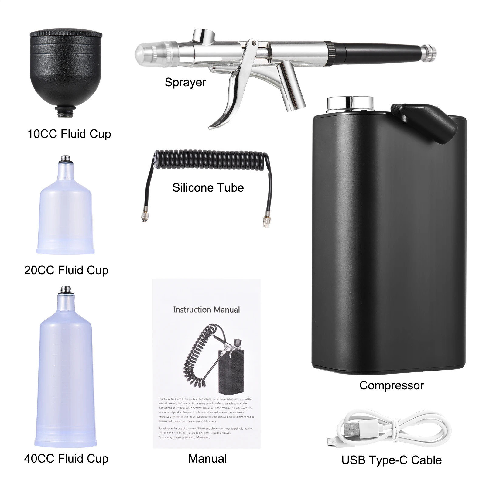 40PSI High Voltage Charging Cordless Air Spray Gun Kit with Compressor Equipped with 0.m Tip Used for Tattoo Painting 240823