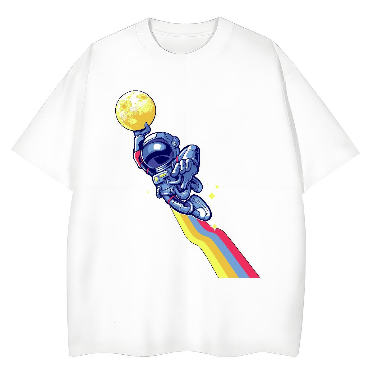 High quality Tshirt for Man Woman 230g 100% Cotton cosmonaut Daily Outfit T Shirt For Woman Breathable Crew Neck Cartoon Printing L-4XL Clothes