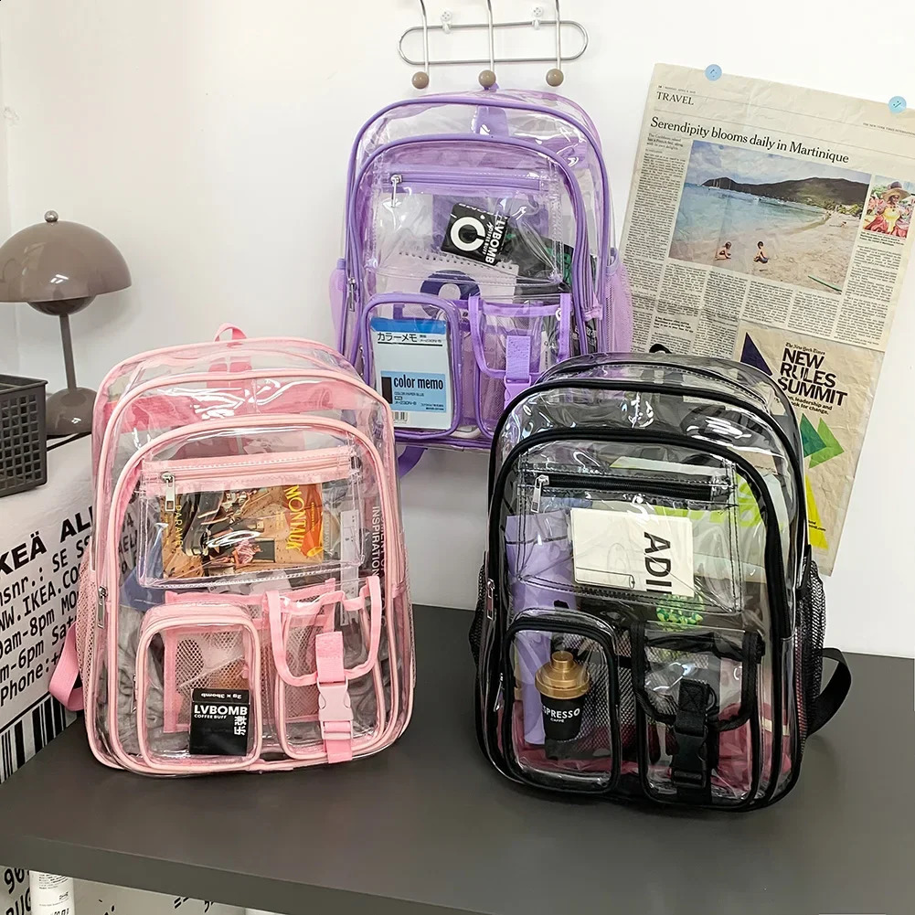 Clear Backpack School Bag for Girl Boys and Girls Laptop Backpack Waterproof See Through Student Bookbag Large Backpack Mochila 240824