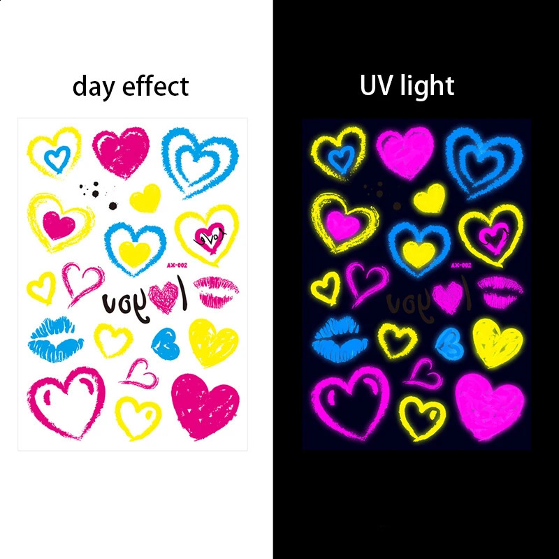 Valentines Day stickers tattoos temporary fluorescent glow love stickers wedding parties night bars tattoos body art decorations 240823