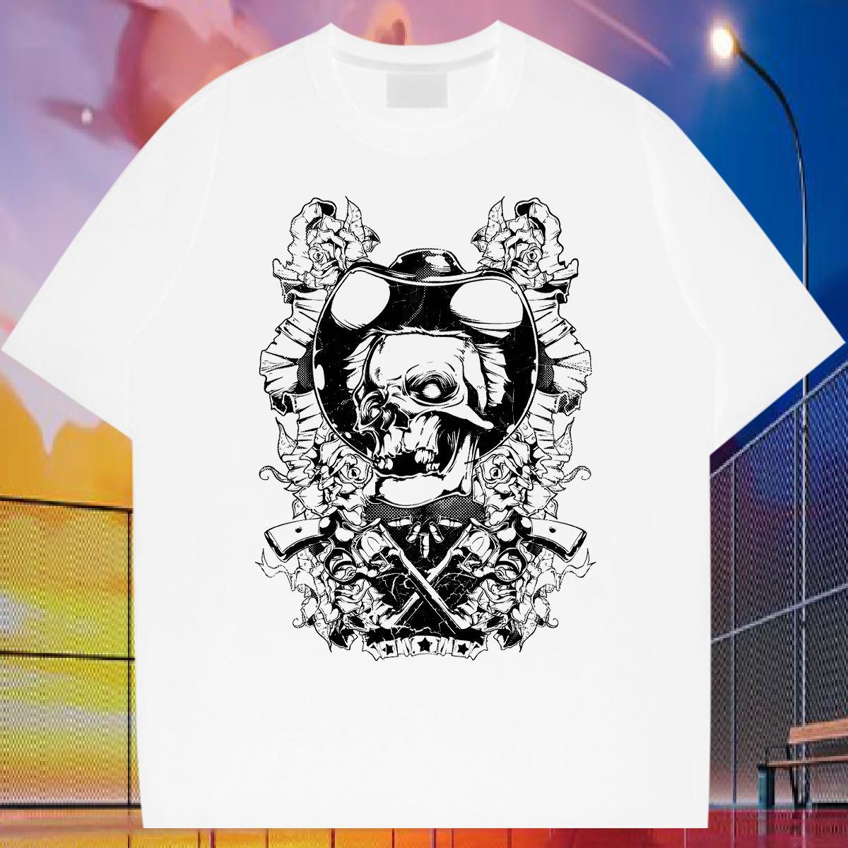 Popular T-Shirts for Men 230g 100% Cotton skull Beach Skull Breathable Crew Neck Men Tshirts 2024 Clothes