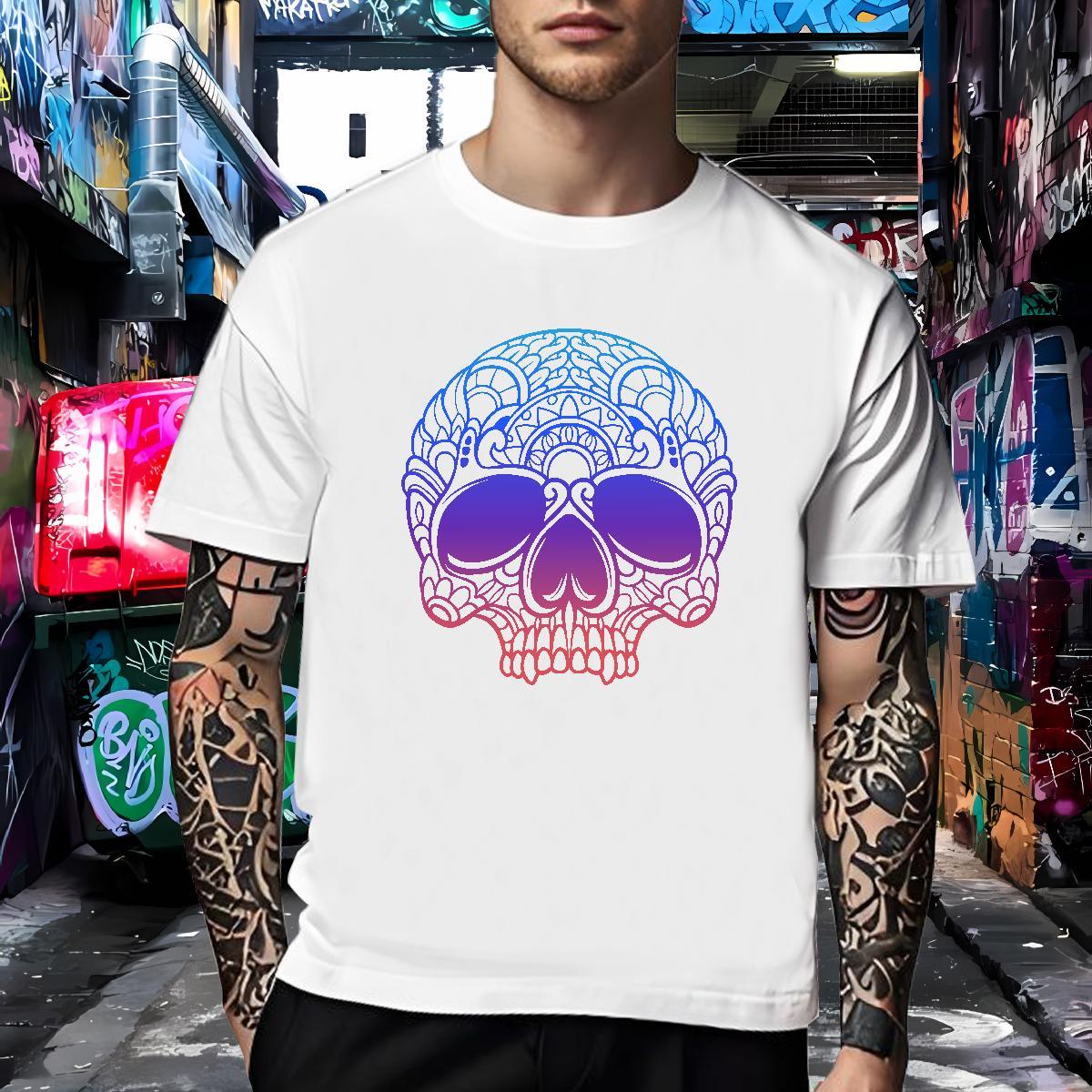 TOP Quality Men T Shirts 230g 100% Cotton skull Casual Beach Oversized Round Neck Short Sleeve Couples T Shirts Classic Top Tees