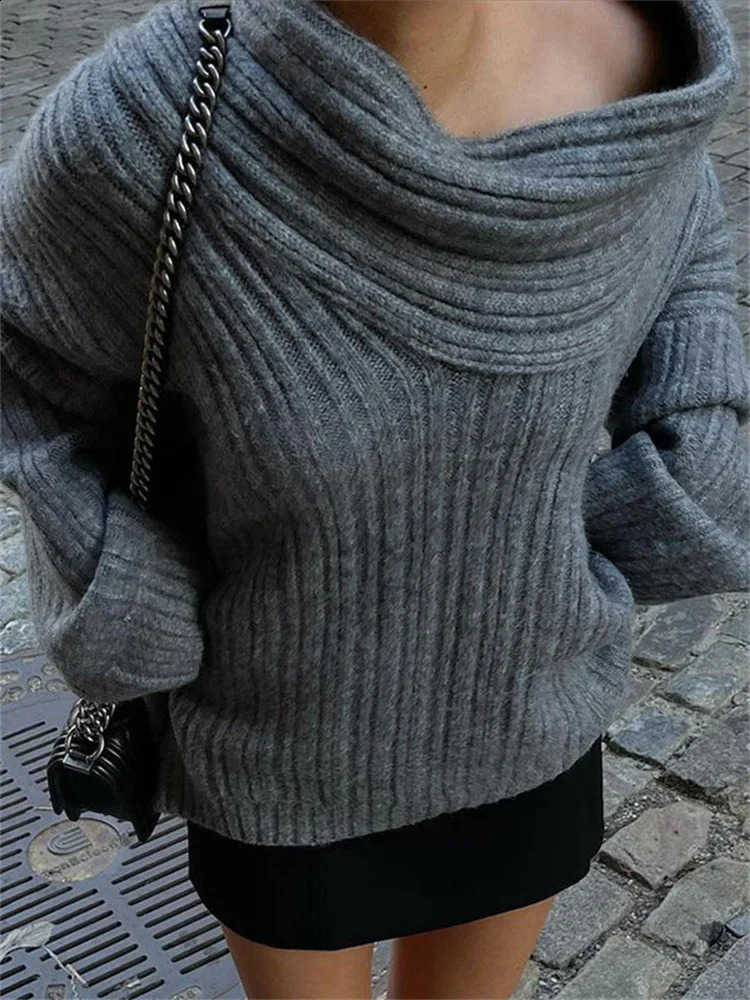 Tossy Off-Shoulder Solid Knit Sweater Women Casual Loose Long Sleeve Patchwork Oversized Sweater Slim Fashion Pullover Female 240824