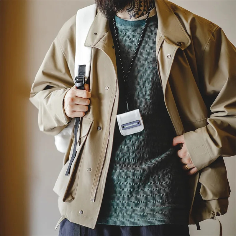 Maden Workwear American Vintage M65 Jacket Multi Pocket Lapel Amekaji Loose Coats Autumn Khaki Mens Clothing Tops 240824