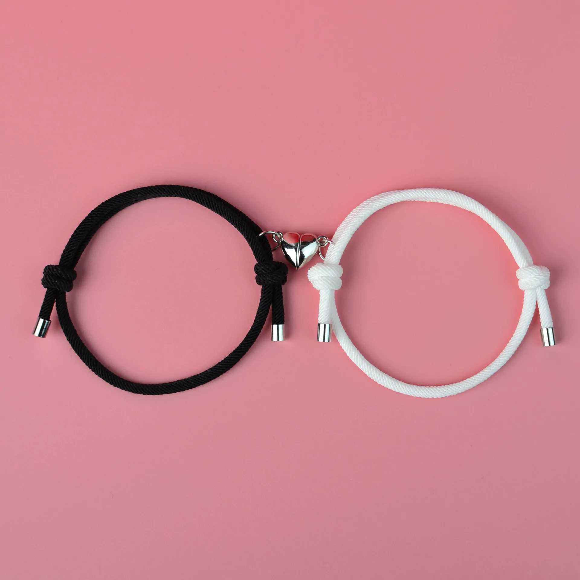 2PCS/Braided Rope Magnetic Couple Bracelet Set r Magnetic Lady Friend Bracelet Set Jewelry Gift 2024 Hot Design X241106