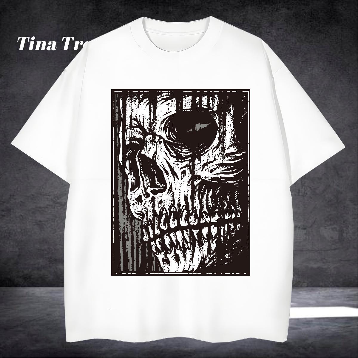 Brand Man T Shirts 230g 100% Cotton skull Street Custom Print Oversized Crew Neck Breathable Tshirts Classic Polos