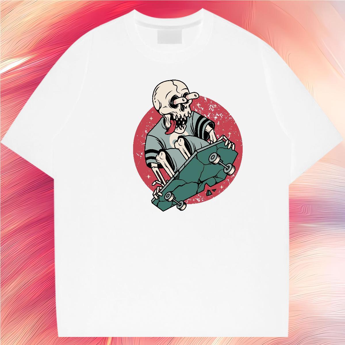 Unisex T-Shirts 230g Pure Cotton skull Summer Casual DIY Anime Breathable Short Sleeve Men Tops Tees Free Shipping Top Tees