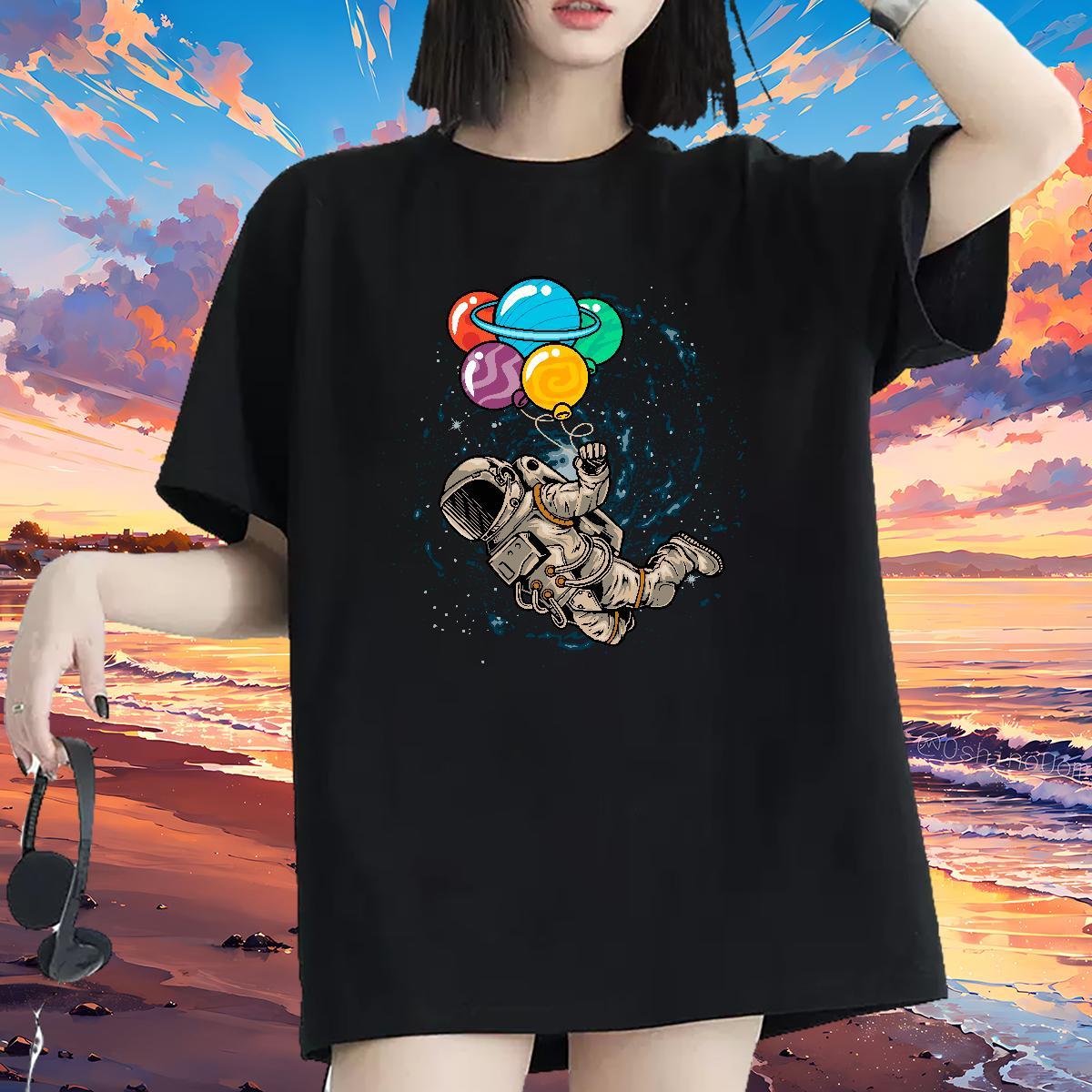 Loose fit Woman Tshirt 230g Pure Cotton universe Hip Hop Street Women T Shirts Breathable Anime Print Clothes Shirt