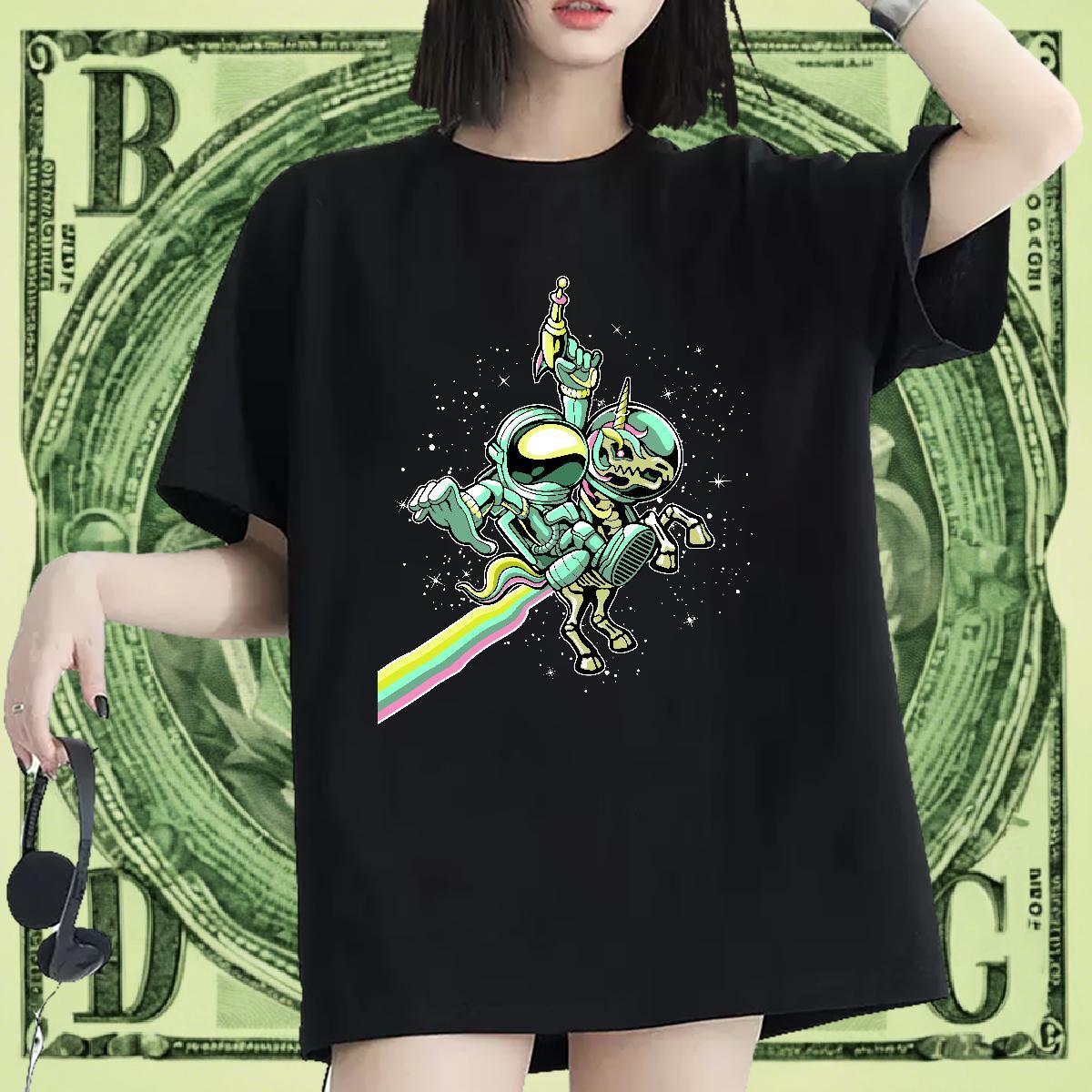 Loose fit Women Tshirts 100% Cotton 230g cosmonaut Hip Hop Street T-Shirts for Women Crew Neck Custom Printing Polos