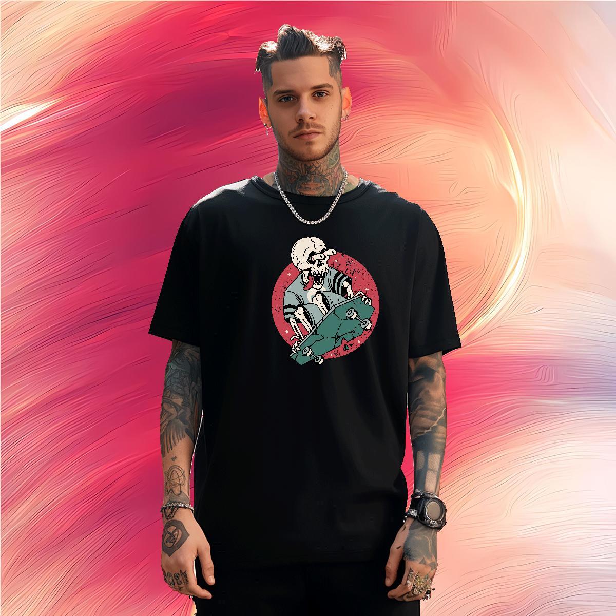 Unisex T-Shirts 230g Pure Cotton skull Summer Casual DIY Anime Breathable Short Sleeve Men Tops Tees Free Shipping Top Tees