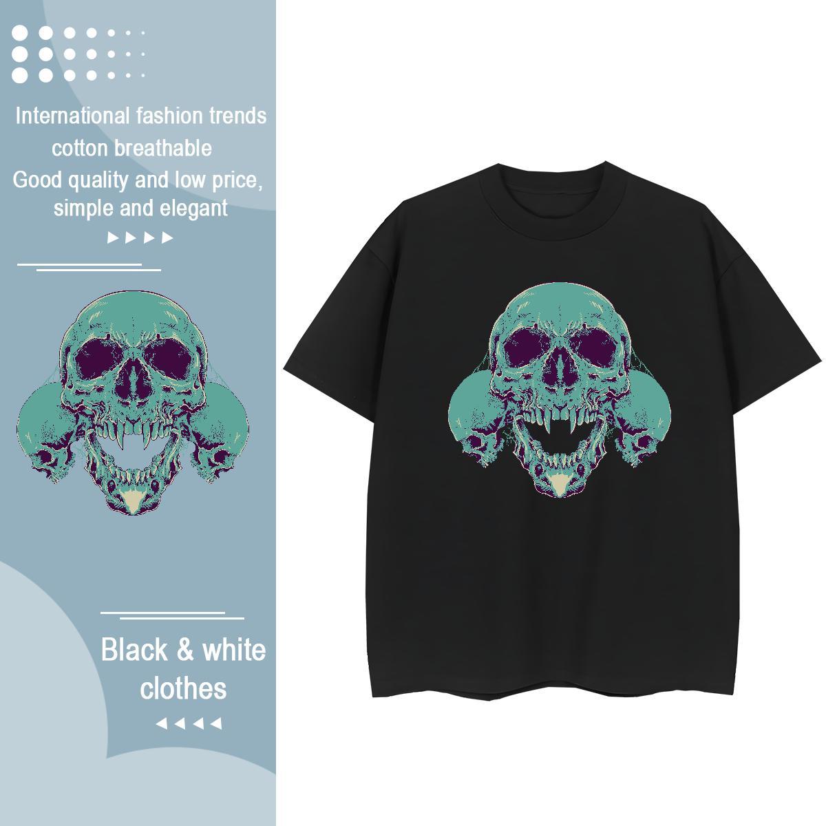 Brand Men T Shirts 230g 100% Cotton skull Street wear Hip Hop Customized Breathable Soft Men Clothes T-Shirt New Tops Shirt