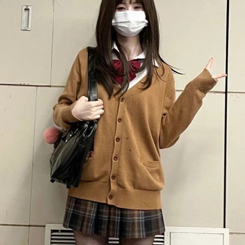 Preppy Sweater Cardigans Women Autumn Winter Cute Schools Japanese V-neck Knitwear Jacket Chic Teens Harajuku Street wear 240824