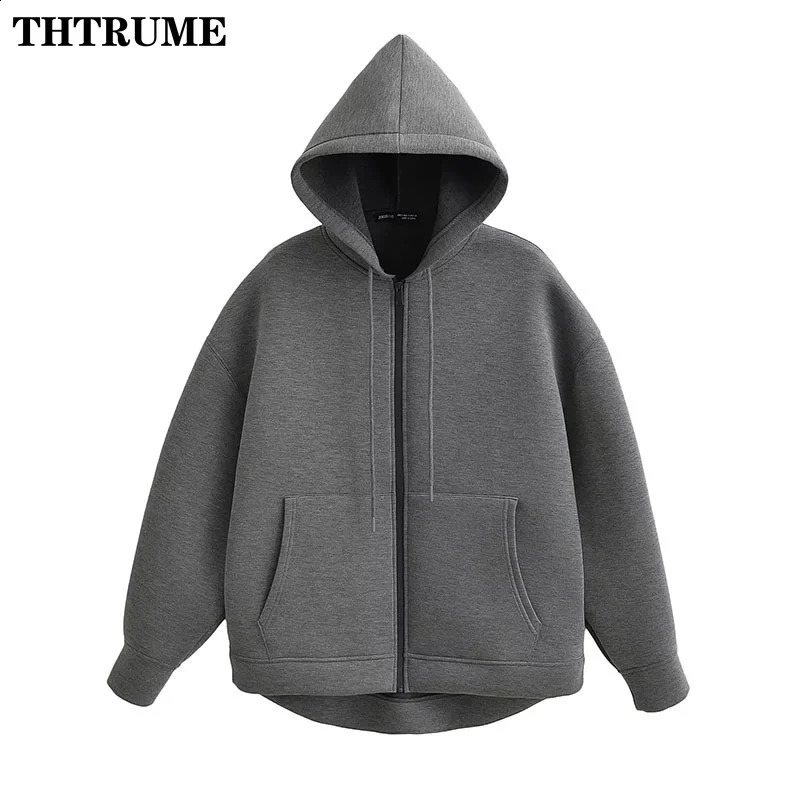 Winter Autumn Women Chic Hoodies Fashion Solid Zipper Oversized High Street Hooded Casual Office Lady Outwear Sweatshirts 240824