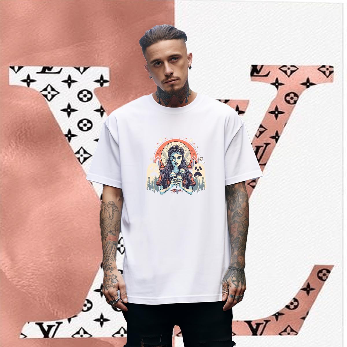 Loose T Shirts Men 230g Pure Cotton skull Summer Casual Custom Print Oversized Round Neck Short Sleeve Men Tshirts Stylist Polos