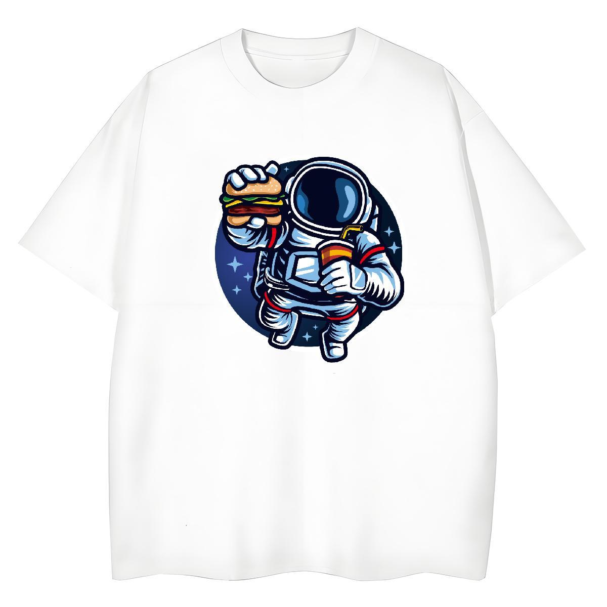 5A Women Tees 230g 100% Cotton cosmonaut Street Women T Shirts Breathable Short Sleeve Cartoon Print Tops Tees