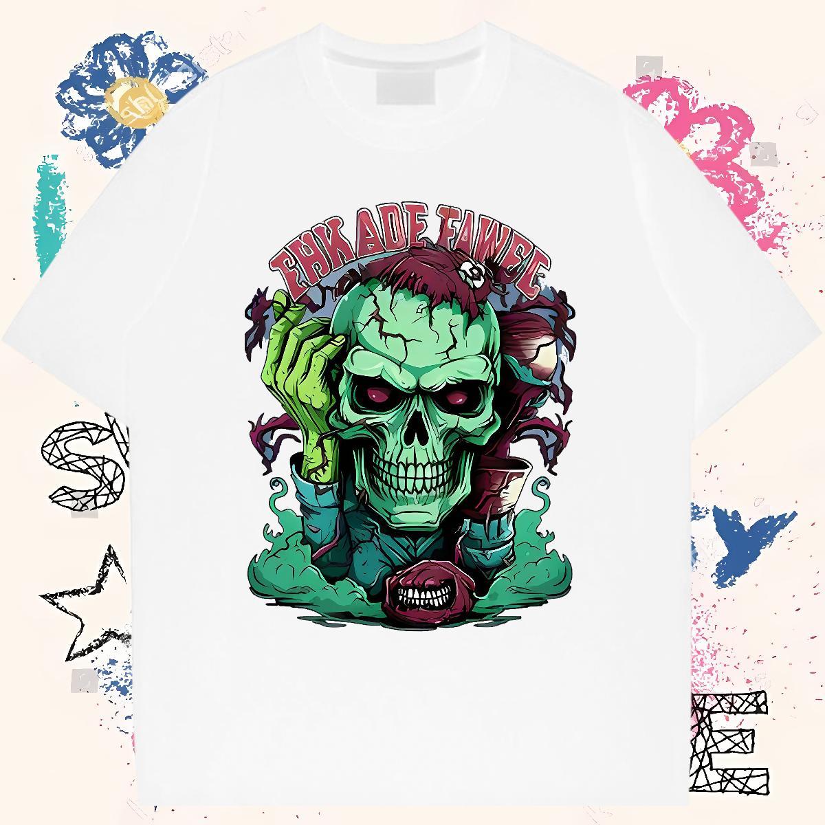 Popular T shirt 100% Cotton 230g skull Street Casual Black Oversized Short Sleeve O-Neck Mens Tshirts Fashion Design Tops Shirt