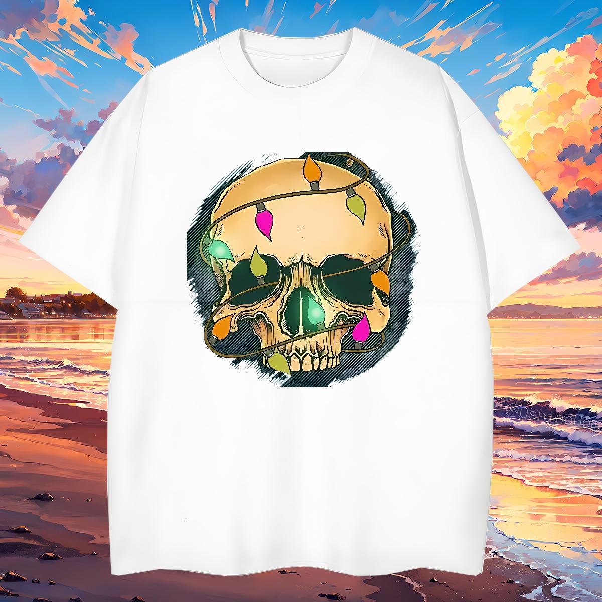 Wholesale T Shirt For Man 230g Pure Cotton skull Street wear Hip Hop Cartoon Printing L-4XL Breathable Short Sleeve Men Tshirts New Arrival Tees Shirt