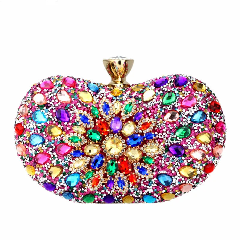 Multi Colors Two Side Crystal Floral Clutch Chain Bag Evening Woman Diamond Wedding Shoulder Wallet Purse Handbags 240824Z