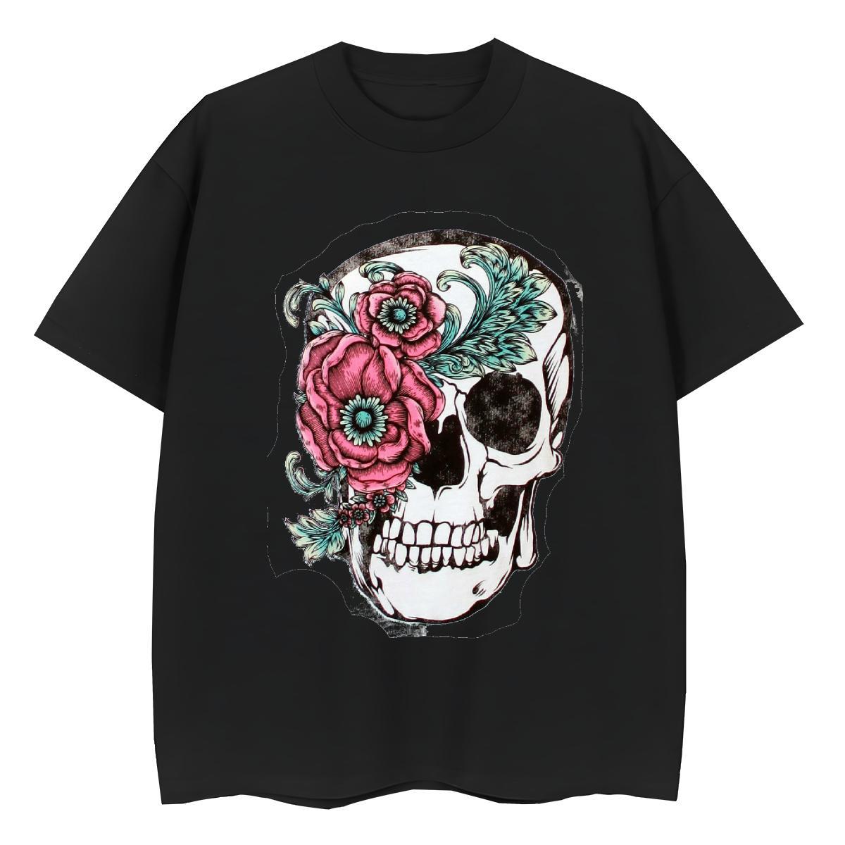 Popular T Shirts Men 230g Cotton skull Sports Casual Custom Printed Short Sleeve O-Neck Men Tees Fashion Clothings