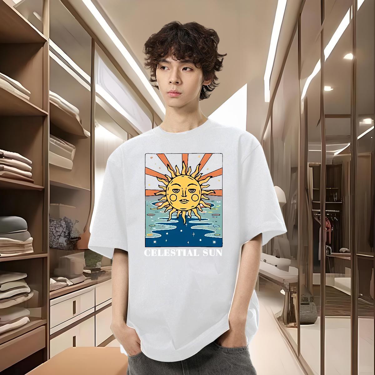 Customized Men Tops Tees sun Casual Beach 230g 100% Cotton Tops Shirt Breathable Crew Neck Free Shipping T-Shirts Cartoon Print
