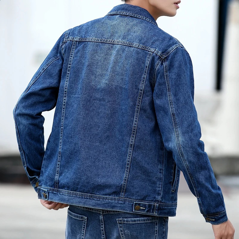 Mens Classic Blue Denim Jacket Solid Color High Quality Years Coat Casual 5X 240921