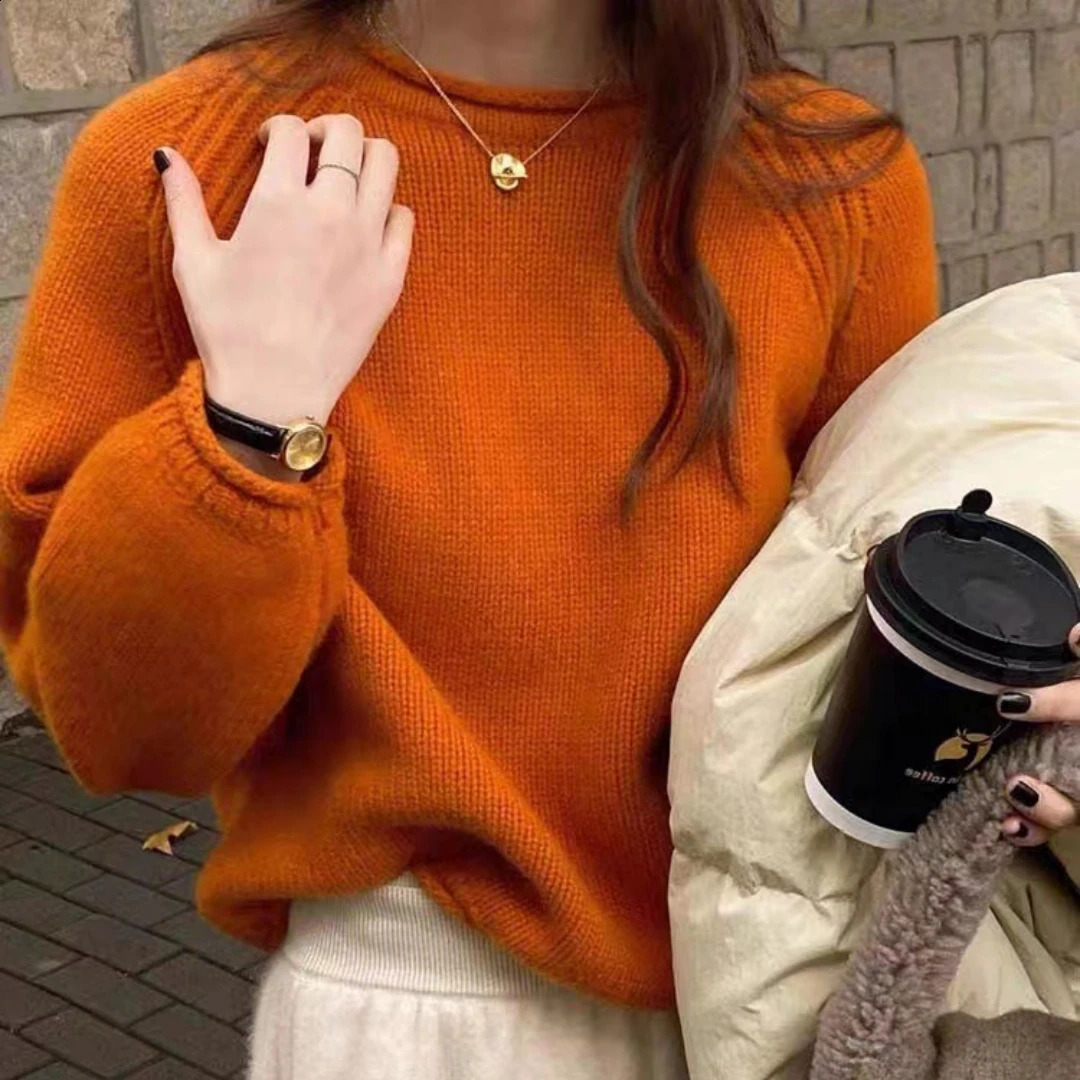Fashion Harajuku Loose Long Sleeve Women Sweater Autumn Winter Jumpers Knitwear Soft Warm Chic Solid Femme Sweater Pullover Tops 240824