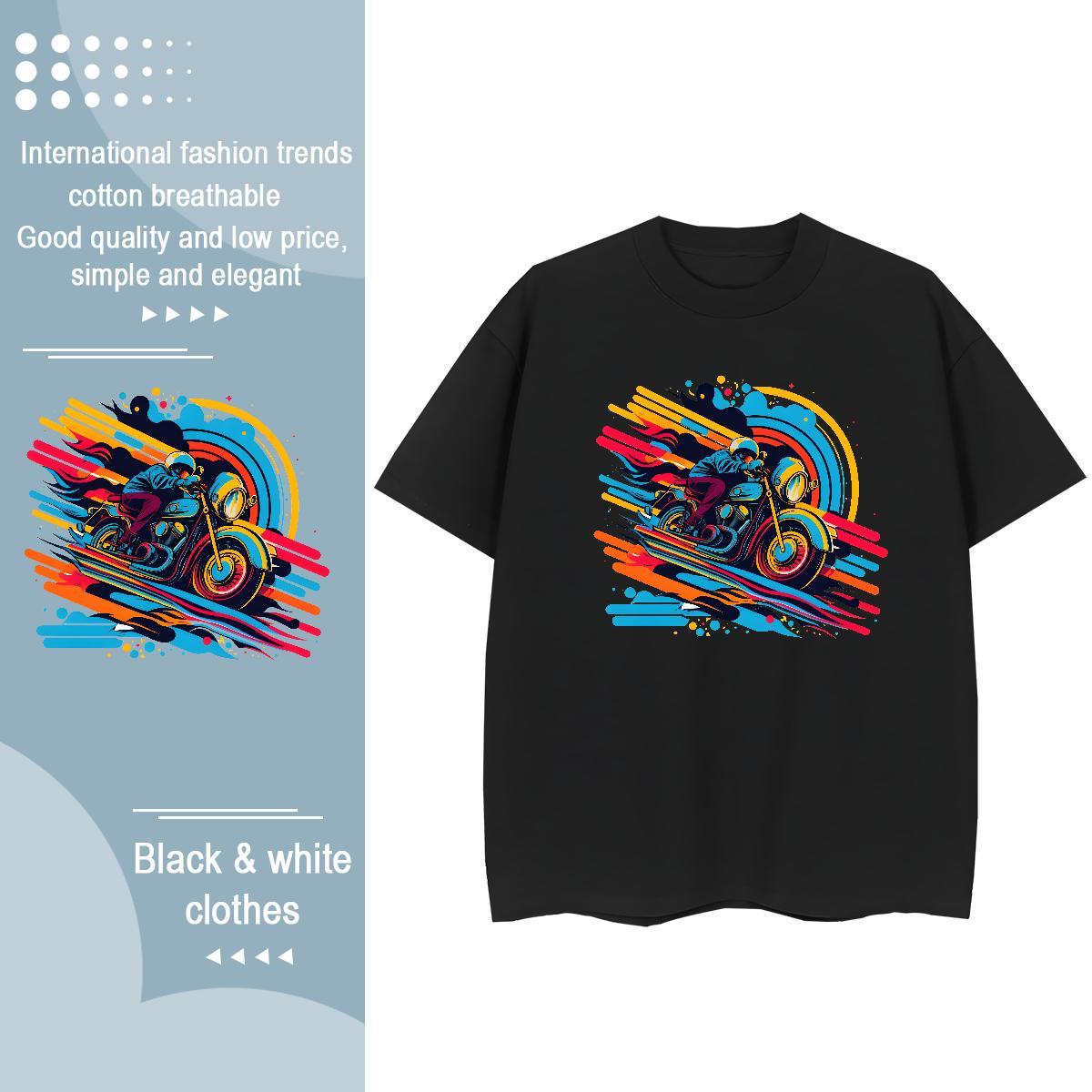 Wholesale Unisex Tshirts 230g 100% Cotton painting Casual Sport T shirt Crew Neck Breathable Cartoon Anime Clothes