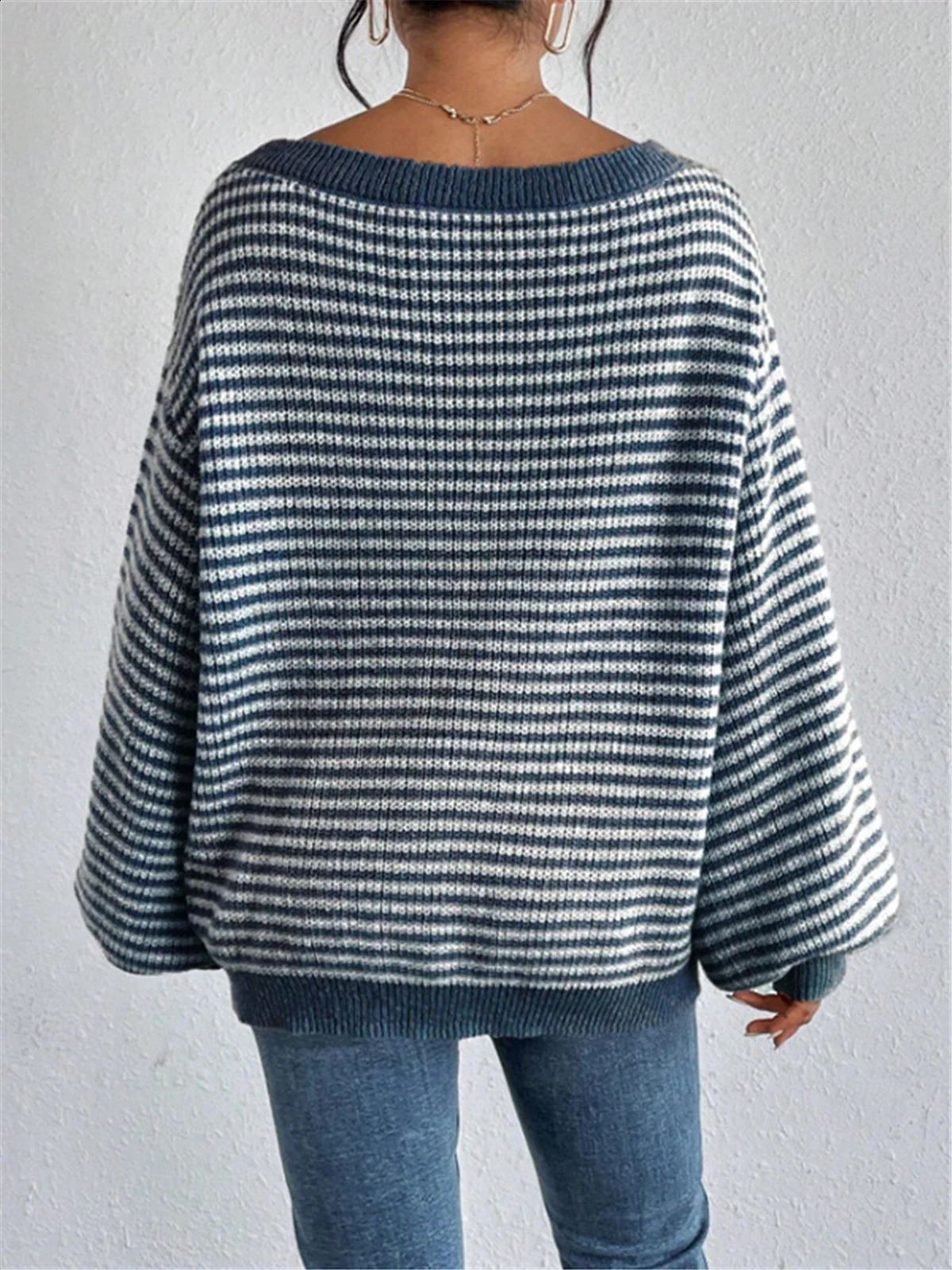 Long Sleeve Top Knitted Korean Fashion Fall Striped Pattern Sweaters Vintage Clothes Off Shoulder Tops Sexy Pullovers Knitwear 240824