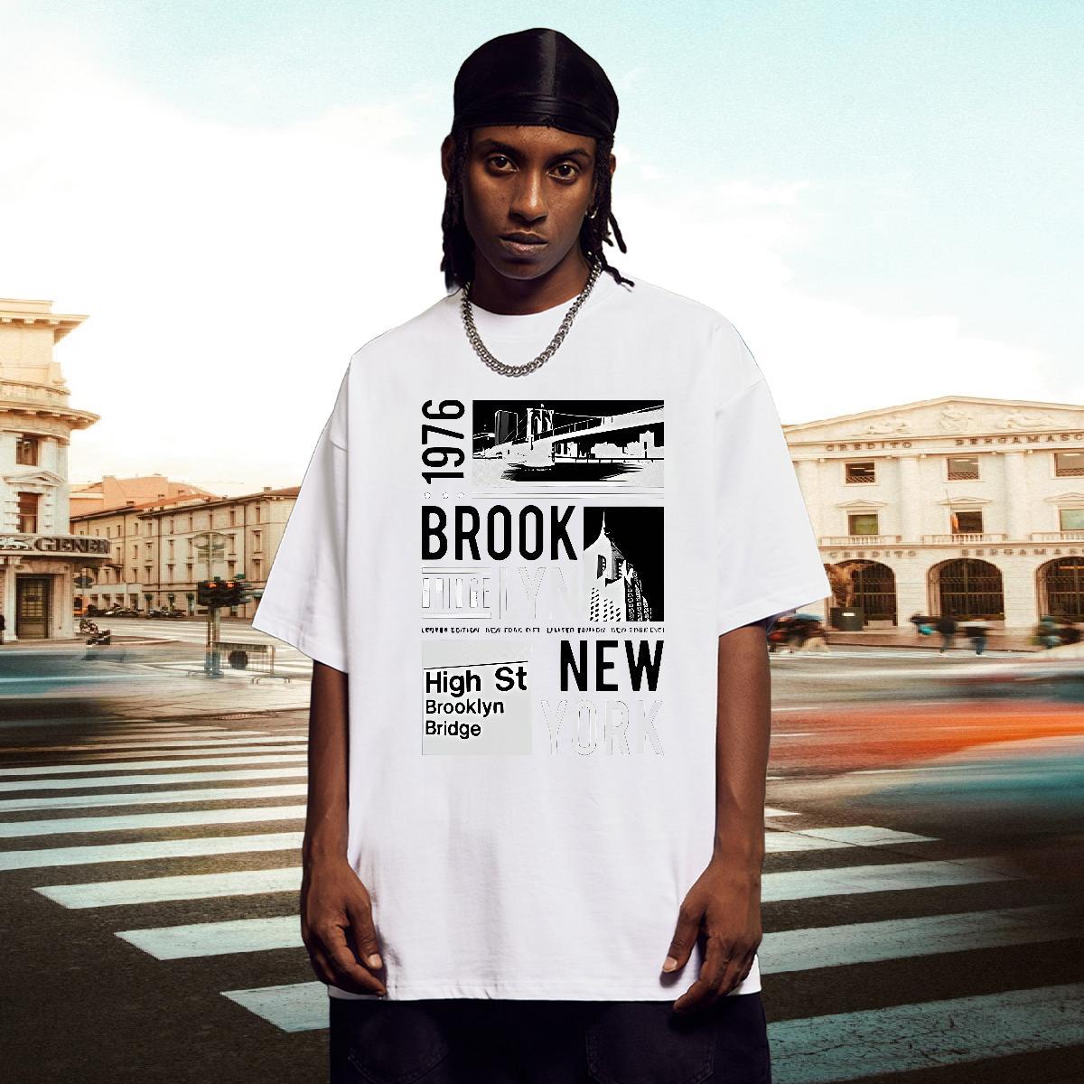 Loose Fit T-Shirts for Men 230g Cotton New York Casual Daily Wear Asian Size Pure Cotton Men Tees Designer Tees Shirts
