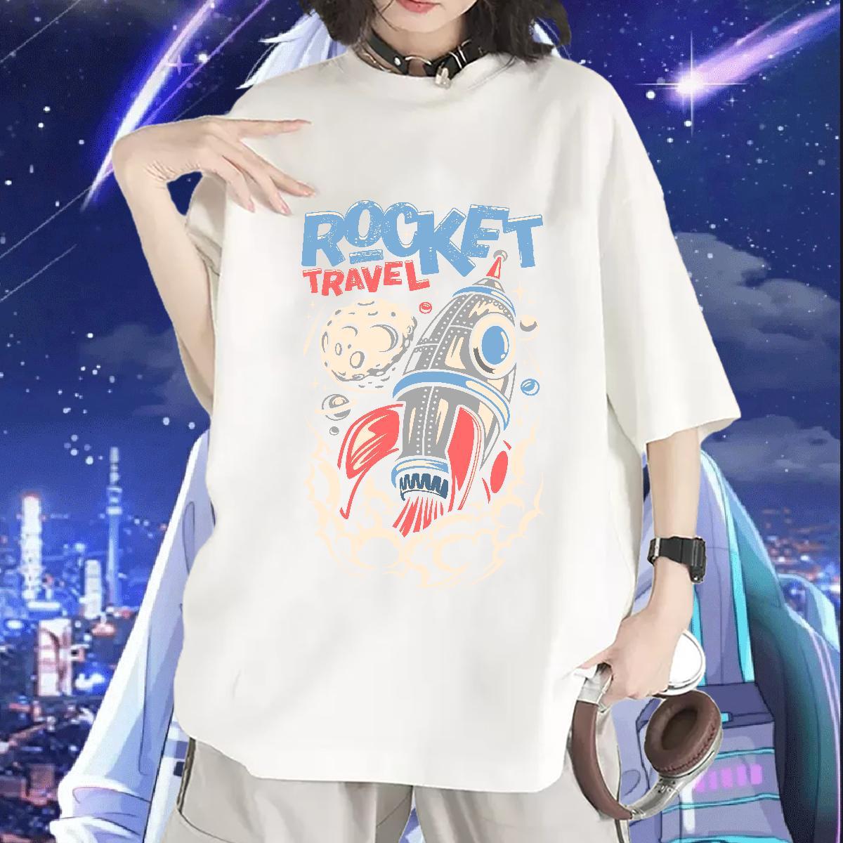 Loose fit Lady T shirt 230g 100% Cotton universe Street T-Shirts Breathable Crew Neck Custom Printed Tees