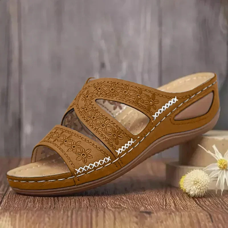 2024 Summer Womens Wedge Sandals Advanced Orthodontic Open toe Sandals Retro Anti slip Leather Casual Womens Platform Retro Shoes 240823