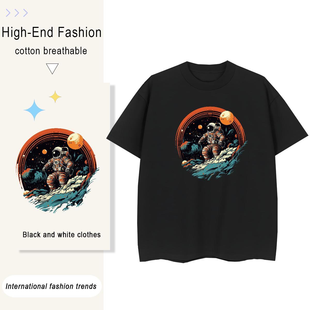 High quality Tshirt for Man Woman 230g Pure Cotton cosmonaut Home Outdoor T-Shirts for Women O-Neck Short Sleeve DIY Logo Tops