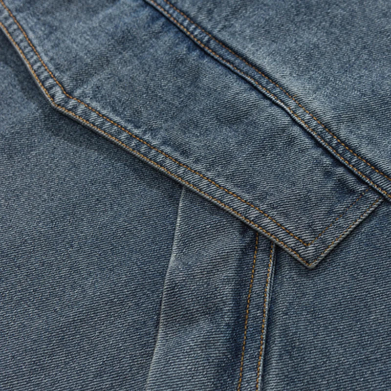 Japanese style semi zip clothing washing mens retro denim jacket rack collar loose fit drawstring jeans bottom 240824