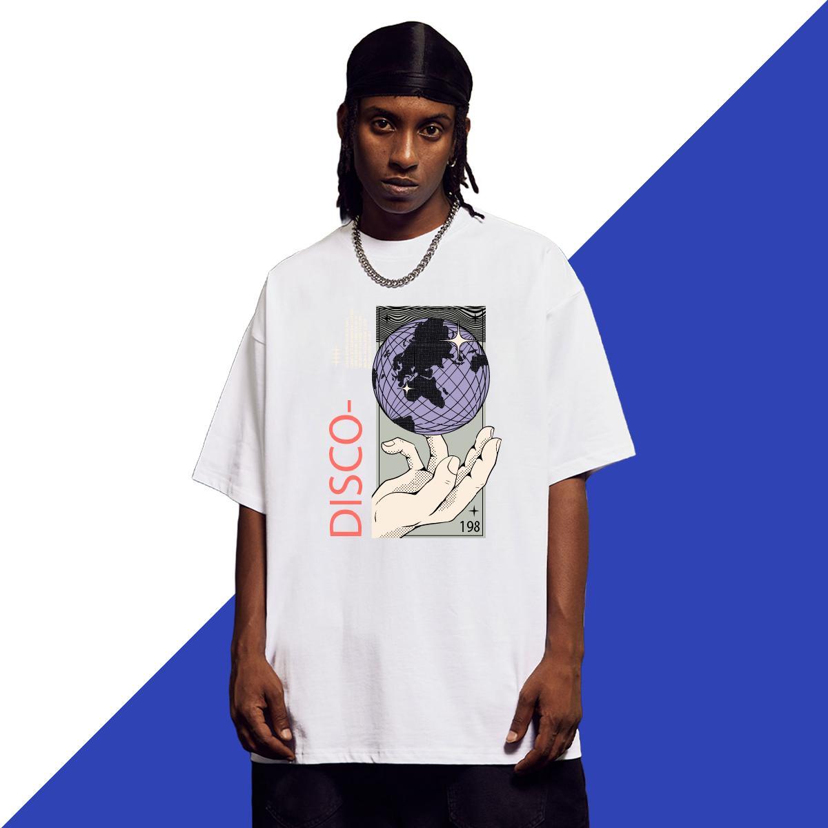 Soft Men T Shirts 230g Cotton disco Street Wear Custom Cartoon Breathable Short Sleeve Tshirts 2024 Polos