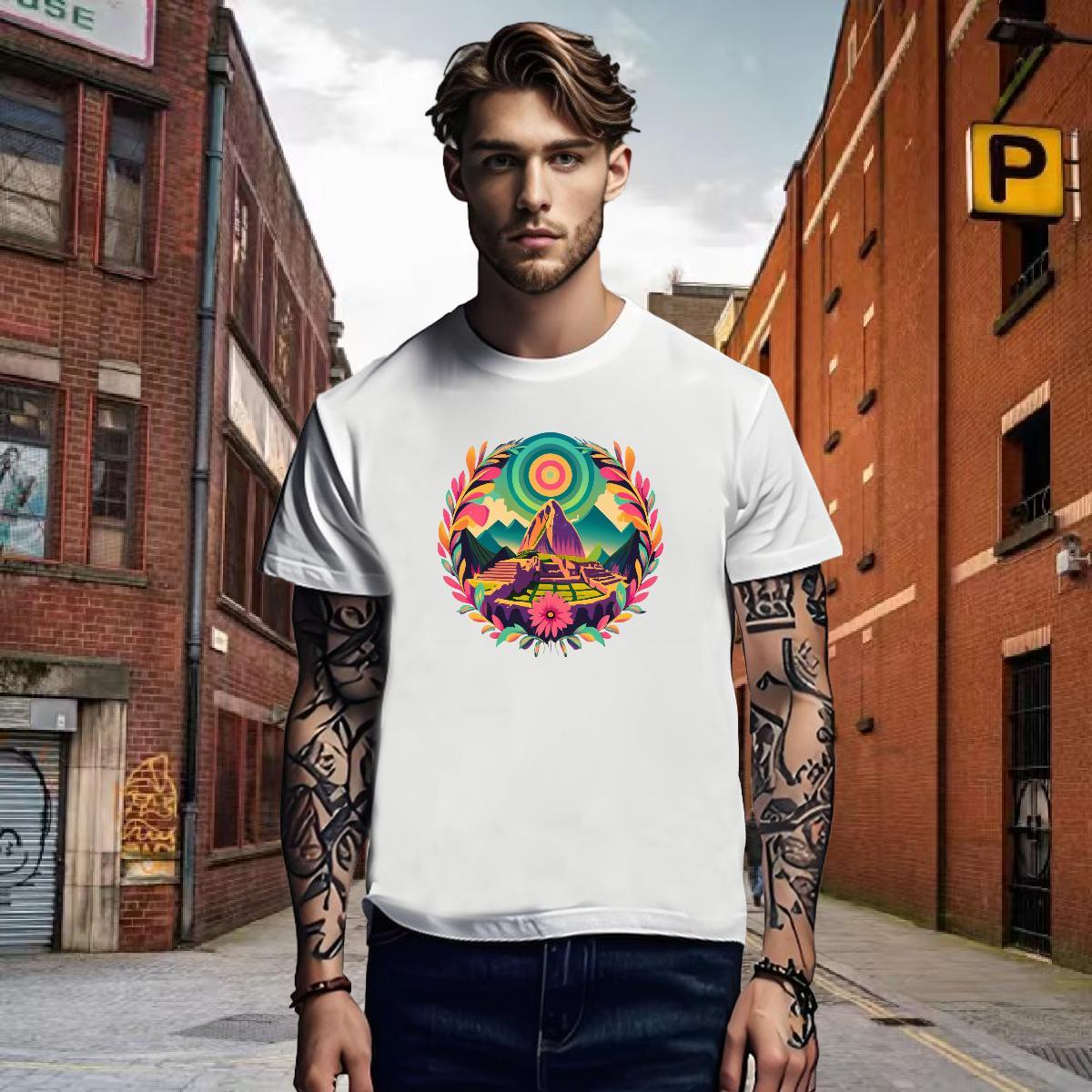 High Quality T Shirts Men 230g 100% Cotton mountains Summer Casual Graphic Breathable Crew Neck Tshirts Classic Tees Shirts