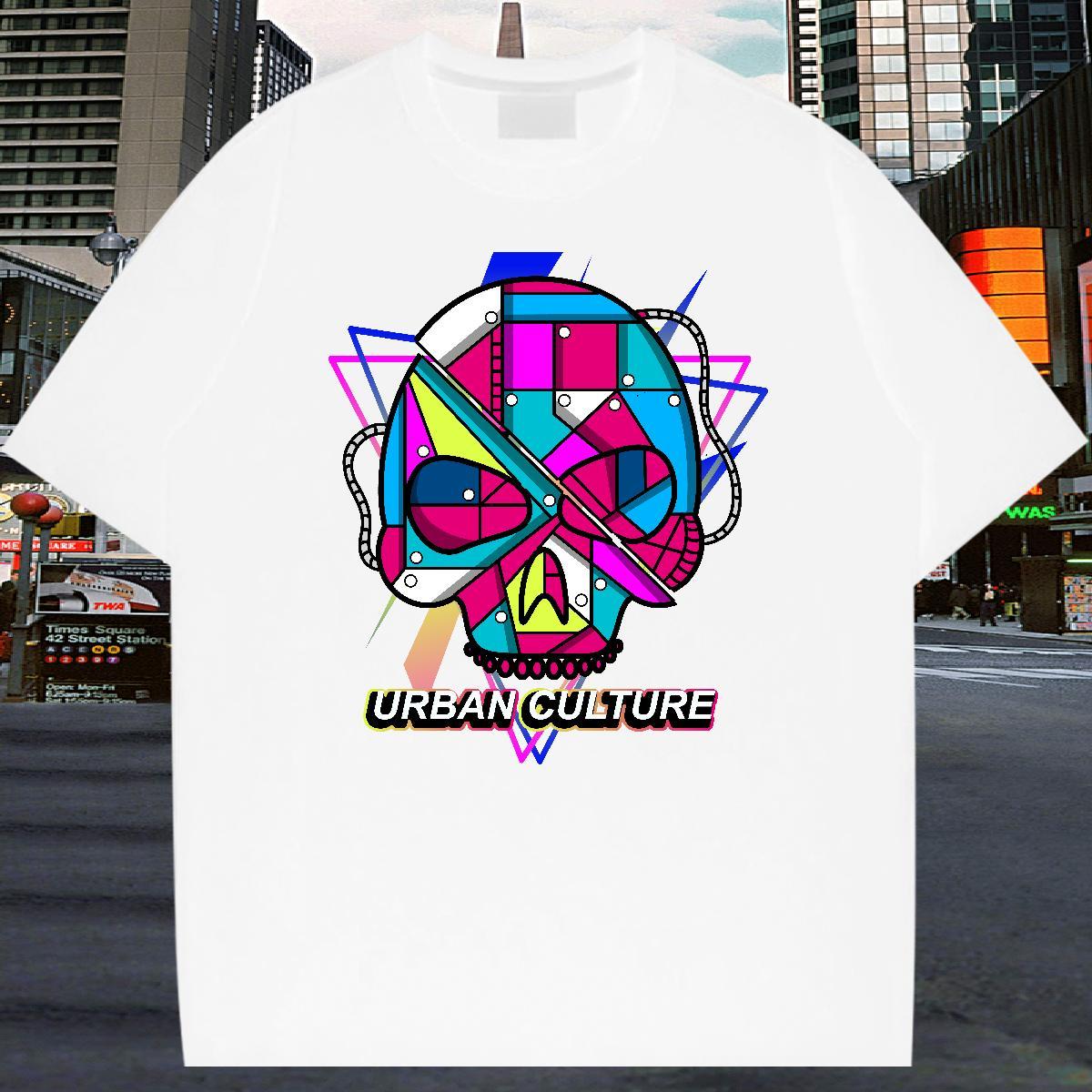 Popular T-Shirts for Men 230g 100% Cotton skull Casual Beach DIY Anime Round Neck Short Sleeve Couples T Shirts Fashion Design Tee Shirt