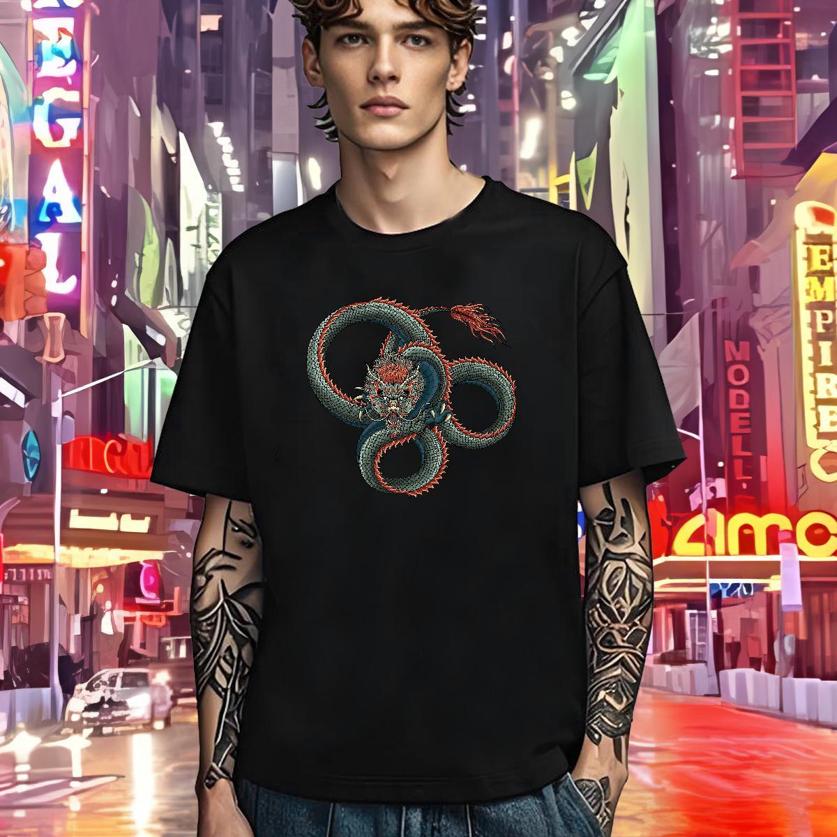 Soft T-Shirts 230g Cotton dragon Sports Casual DIY Anime Round Neck Short Sleeve Tshirts New Tees Shirts