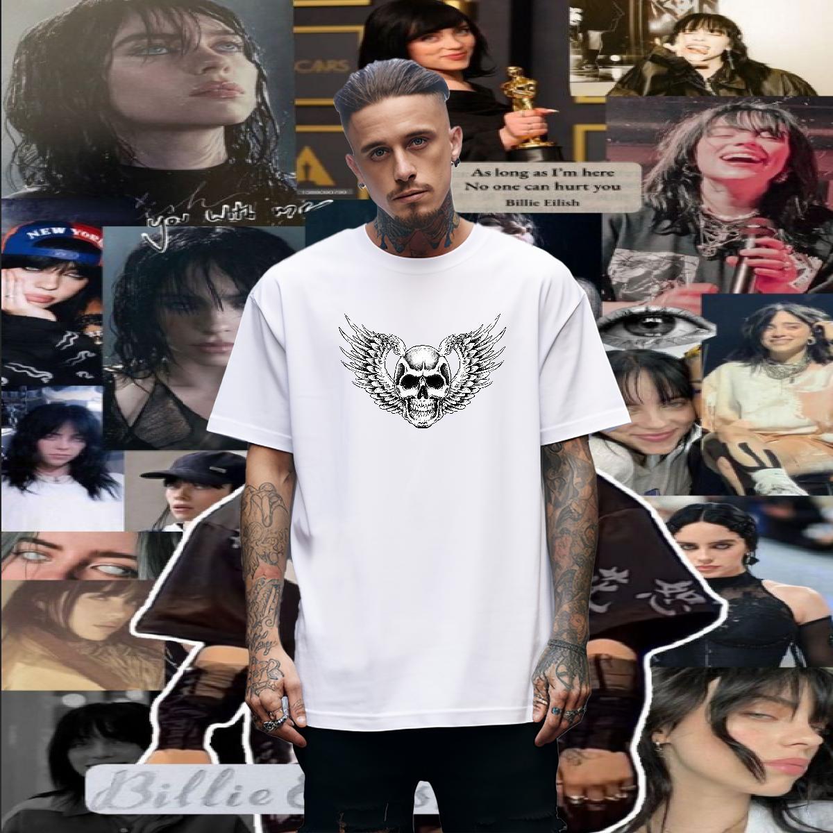 Popular Men T Shirts 230g Cotton skull Hip Hop Custom Printed Round Neck Short Sleeve Men Tshirts DIY Customized Tops