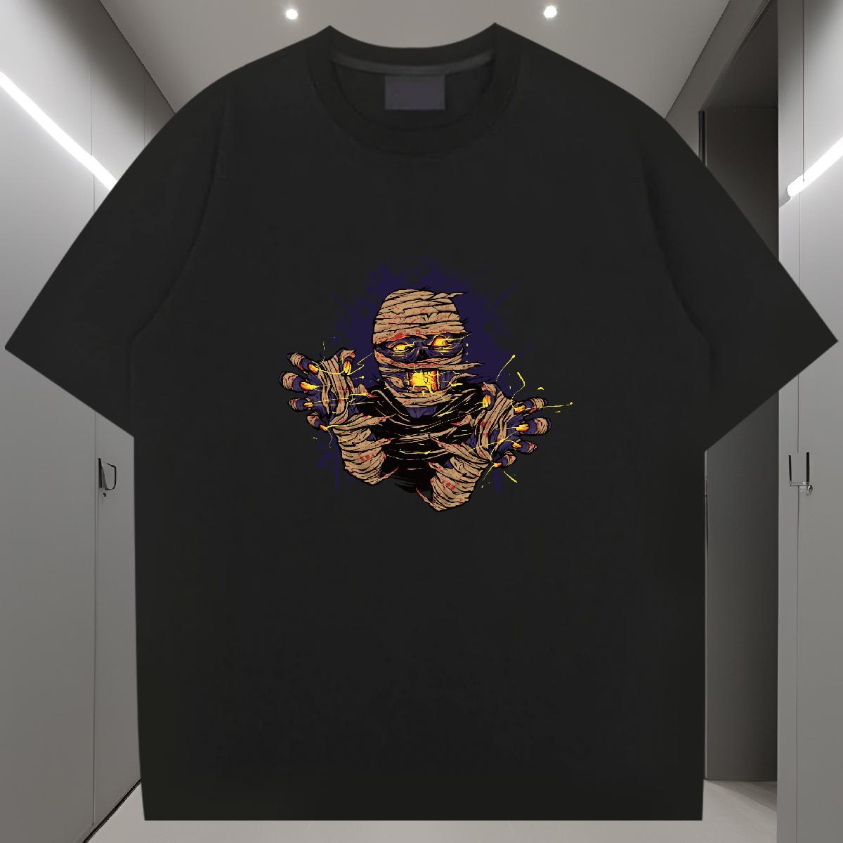 Cool T Shirts Men 230g 100% Cotton skull Daily Wear Anime Print Crew Neck Men Tops Tees 2024 Tshirts