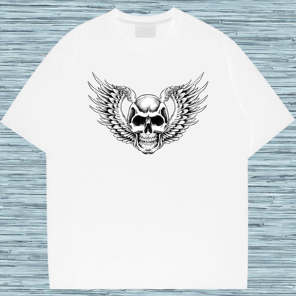 Soft T Shirt For Man 230g 100% Cotton skull Street wear Hip Hop Black Oversized O-Neck Short Sleeve Men Tees Fashion New Tops Tees